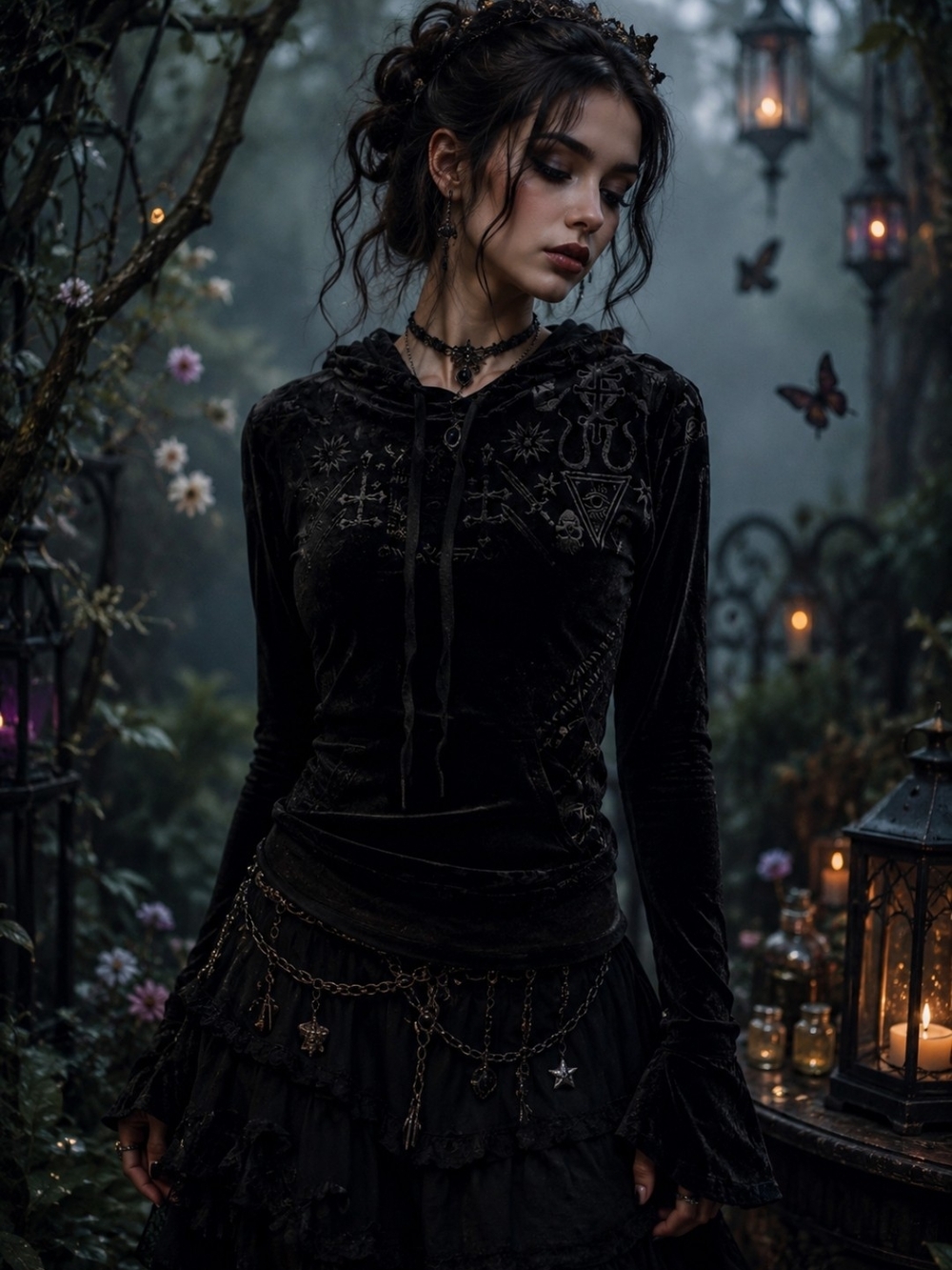 NWT Killstar Secret Ceremonies Velvet Gothic Hooded Tunic Top - Black, XS